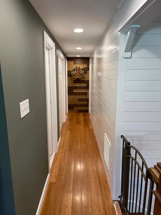 Painted shiplap hallway interior by Crotti's Painting.
